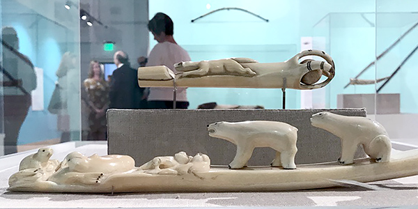 Carved polar bear art at Museum Climate Stories exhibit