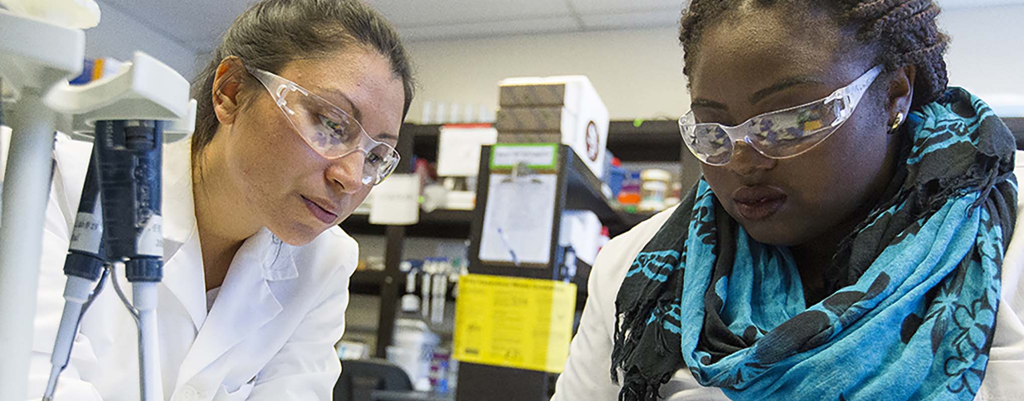 Diverse women working in lab
