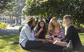 Students hanging out together on the quad