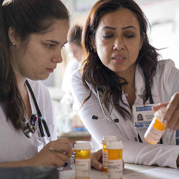 Neda and a student researcher working together