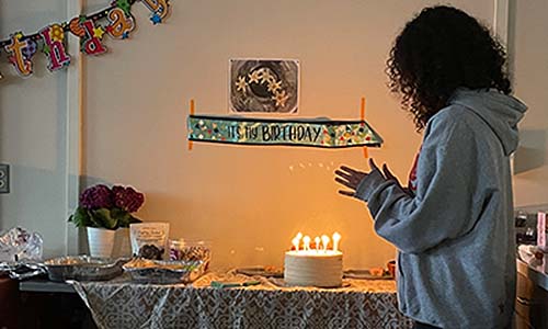 Happy birthday cake and candles for the six-rayed sea star Leptasterias