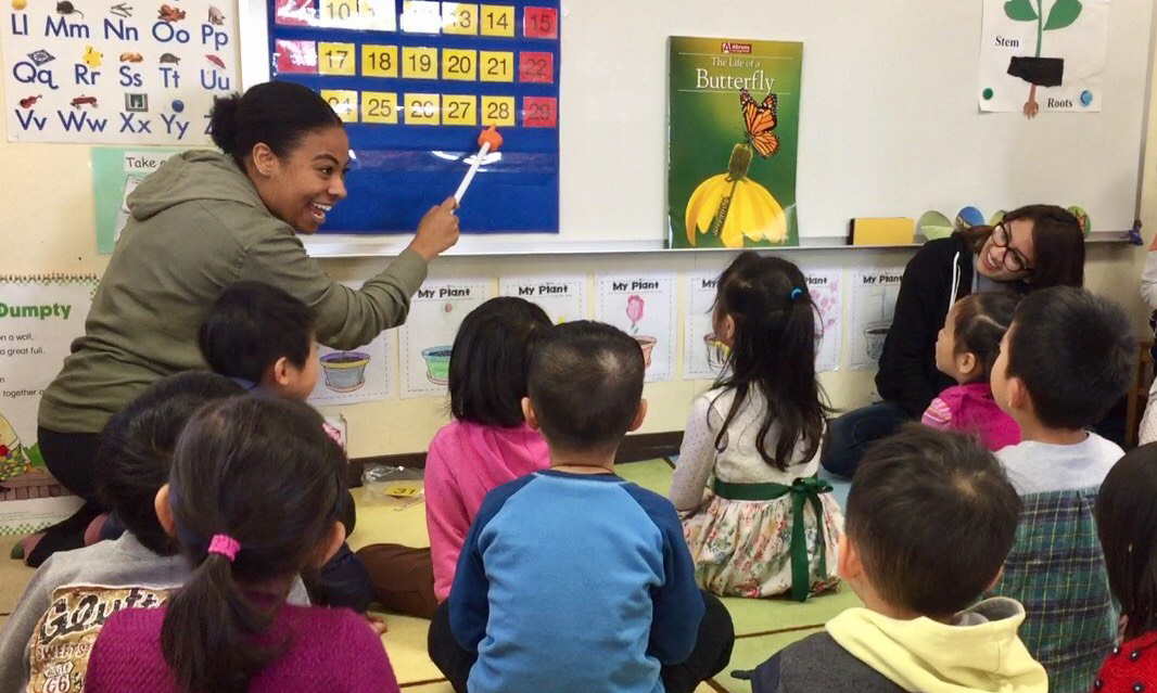 Preschool kids in a learning activity. 