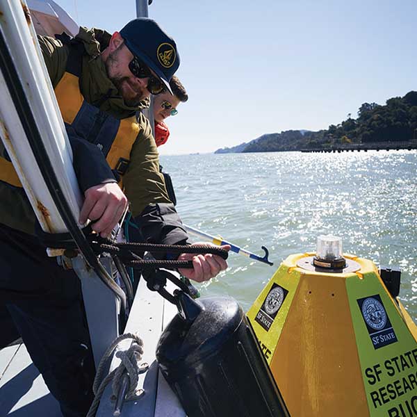 Scientists at sea doing research