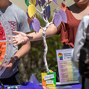 Students behind a display table