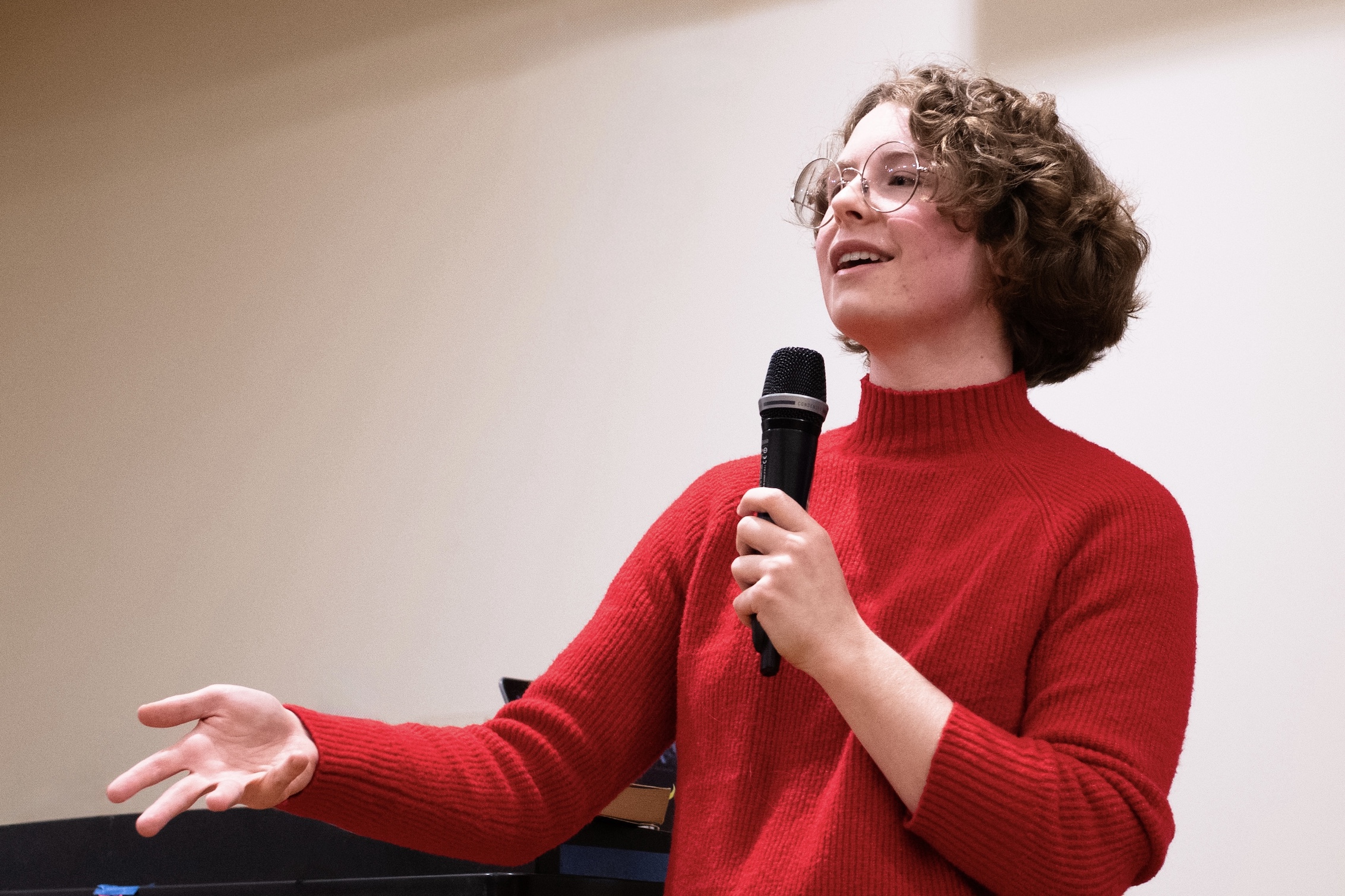 Astronomy graduate student Gillis Lowry gives a talk