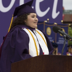 Arianna Vargas speaking at her commencement
