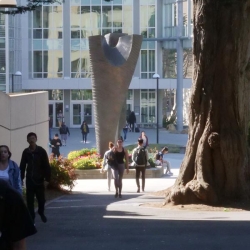 Students walking in front of the administration building