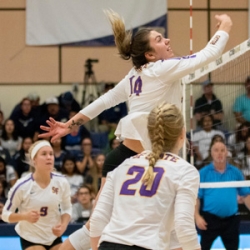 Women in volleyball match