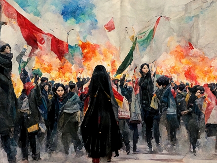 painting of female Iranian protesters