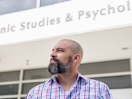 Jeff Duncan-Andrade outside SF State Ethnic Studies Building