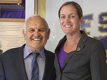 Ronnie Schell with Athletics Director Stephanie Shrieve-Hawkins